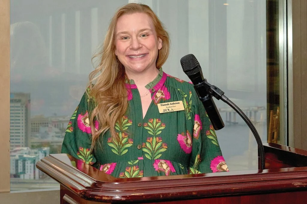 Hannah Anderson Jacksonville Women Lawyers Association president speaking at event Jacksonville Florida