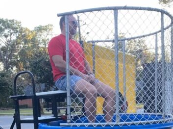 Bart Davis making a splash in the dunking booth at Fall Festival